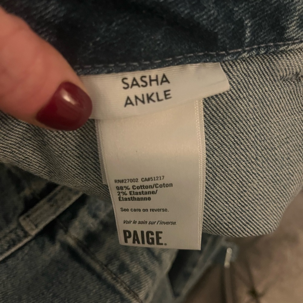 PAIGE Two-Tone Blue Flare Jeans - Picture 6 of 8